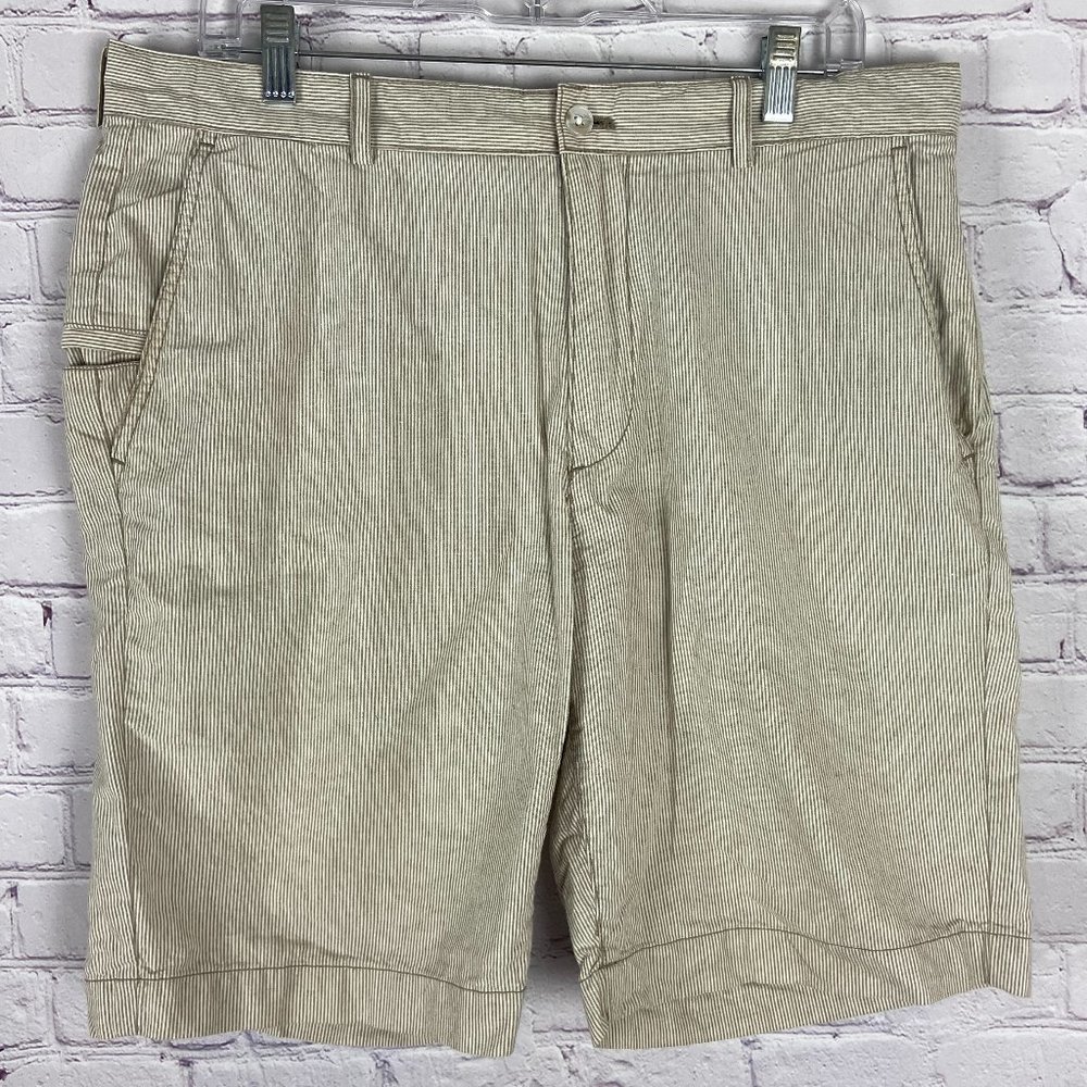 Cremieux Men's Cream Striped Flat Front Shorts Size: 34